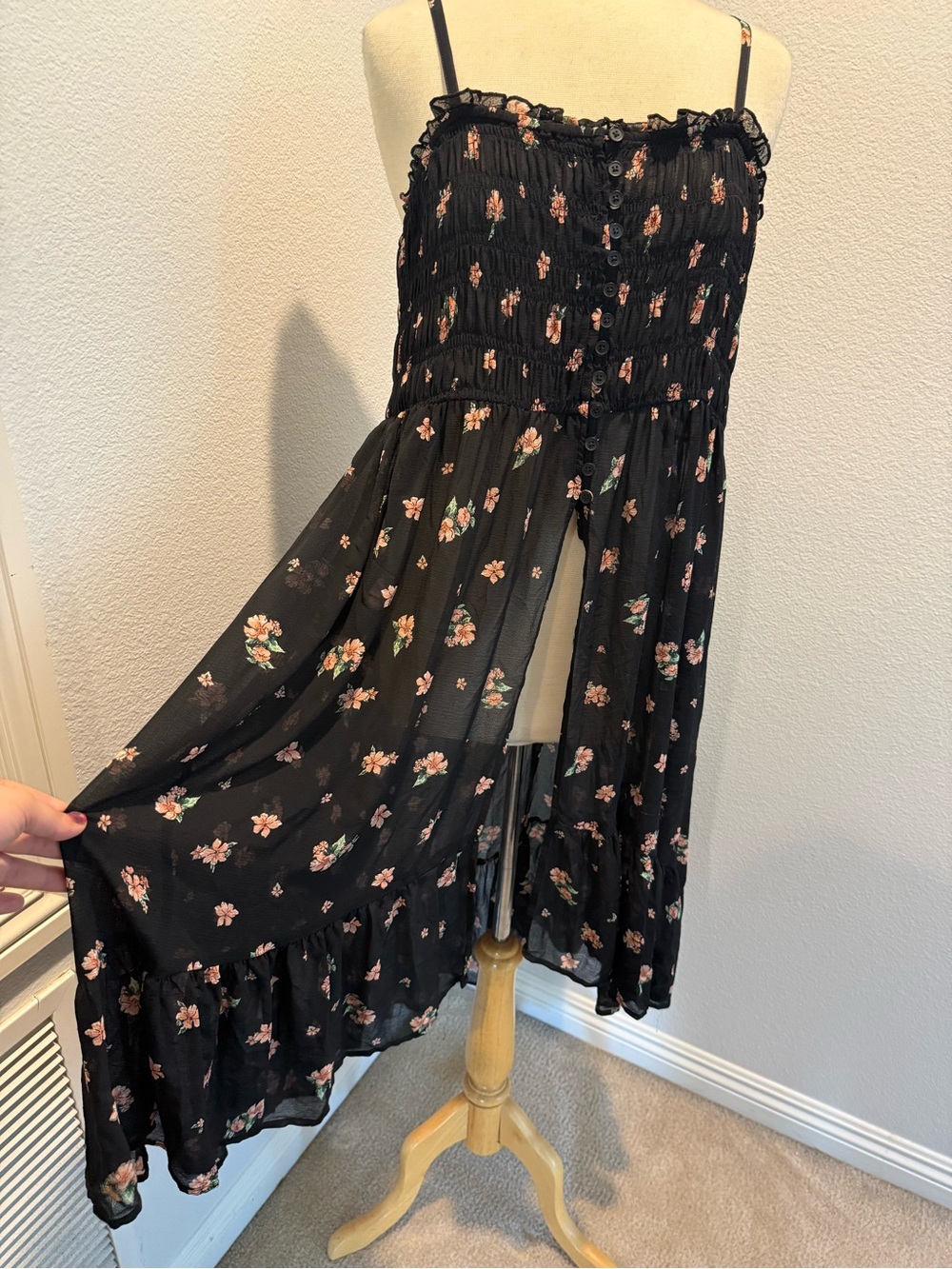 torrid Black Floral Smocked Midi Sundress - Picture 5 of 8